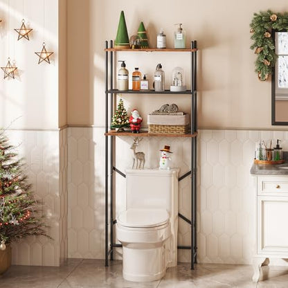 HOOBRO Over the Toilet Storage, 3-Tier Over Toilet Bathroom Organizer, Freestanding Above Toilet Shelf with Adjustable Feet, Space Saving, Easy Assembly, Rustic Brown and Black BF63TS01 - color: Rustic Brown + Black
