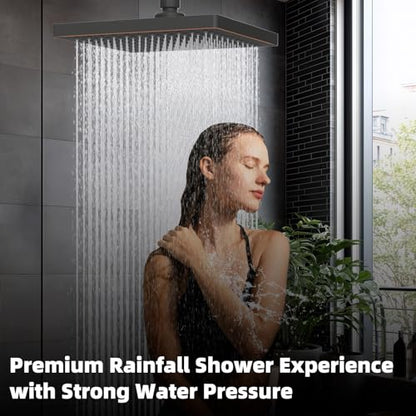 Hibbent cUPC Certified Thick Metal 8'' Rain Shower Head, Oil Rubbed Bronze | High Pressure Shower Head, Bathroom Waterfall Shower Heads, High Flow Fixed Showerheads with Adjustable Brass Ball Joint - color: Oil Rubbed Bronze, style: Square 8''