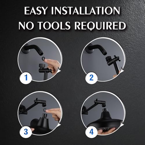 Rain Shower Head with Extension Arm, 8 Inch High Pressure Rainfall Showerhead with 3 Spray Modes, Extended Shower Head with Filters for Hard Water, Height and Angle Adjustable (Black)