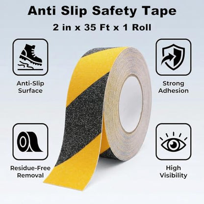 Anti Slip Traction Tape 2 Inch x 35 Ft, Heavy Duty Grip Tape | Safety Non Slip Roll Waterproof Caution for Outdoor Stairs Step Treads Floors, Industrial Use - size: 2 Inch x 35 Ft