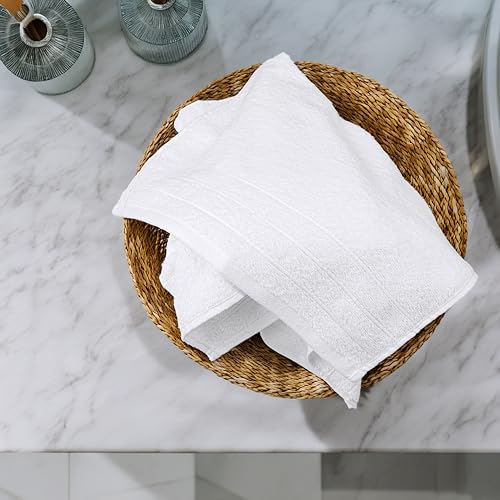 6 Piece Hand Towels Set 16 x 28 Inches, White | 100% Cotton, Lighter Weight, Quick to Dry, 16 x 28 Inches, Super Soft & Absorbent, Perfect for Bathroom & Kitchen - color: White