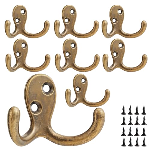 Coat Hooks Wall Hooks for hanging - 8 pack Bronze Double Prong Hook Wall Mounted - Great for Living Room, Bedroom, Entryway, Closet for Coat, Bag, Towel, Hat, Key, Cup, Heavy-Duty, Easy to Install - color: 8pcs Bronze