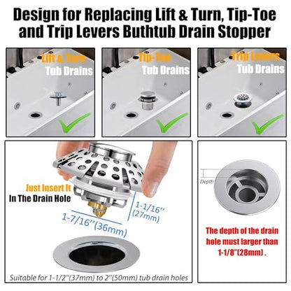 Anlige Bathtub Drain Stopper, Pop Up Tub Stopper with Hair Catcher, Bathtub Plug and Cover with Strainer, Universal for 1.5 to 1.8in Tub Drain - style: Tub Stopper Top Hair Catcher