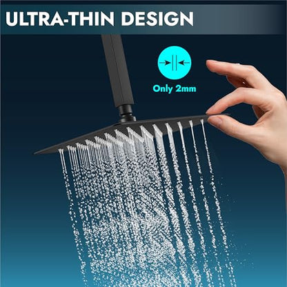 Midanya Square Rain Shower Head,High Pressure,Matte Black 8 Inch | 360°Swivel,Ceiling or Wall Mount,Waterfall Full Body Coverage,Bathroom Remodel,Stainless Steel Large Rainfall Shower Head - color: Black, size: 8 Inch