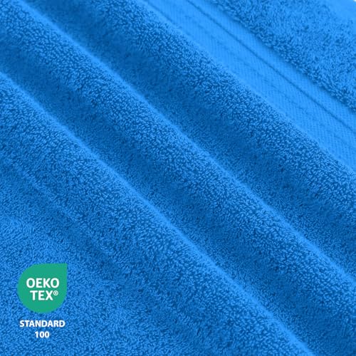 Feather & Stitch 100% Cotton Bath Towel Set of 6, 625 GSM Ultra Soft Highly Absorbent 2 Bath Towels, 2 Hand Towels & 2 Washcloth - Luxury Quick Dry Shower Towels. (Deep Cyan) - color: Deep Cyan