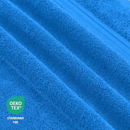 Feather & Stitch 100% Cotton Bath Towel Set of 6, 625 GSM Ultra Soft Highly Absorbent 2 Bath Towels, 2 Hand Towels & 2 Washcloth - Luxury Quick Dry Shower Towels. (Deep Cyan) - color: Deep Cyan