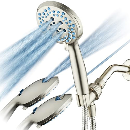 AquaCare New 8-mode High Pressure Handheld Shower Head w/ 2-way Power Wash | Stay Clean Nozzles, Dual Power Wash for Tub, Tile & Pets, Long 6 ft. Stainless Steel Hose, Wall & Overhead Brackets / Nickel - color: Nickel
