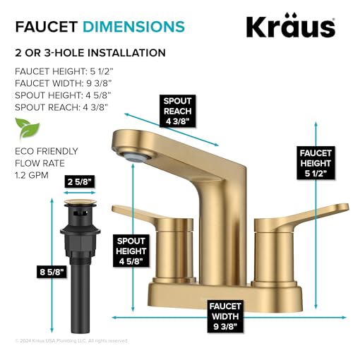 KRAUS Indy Centerset Bathroom Faucet in Spot-Free Brushed Brass with 2 Handles, Pop Up Drain and Supply Lines, FUS-14102SFBB - color: Spot Free Brushed Brass, style: Centerset