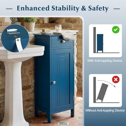 Blue Free-Standing bathroom Cabinet with Drawer &2 Adjustable Shelves | Storage, Bathroom - color: Blue