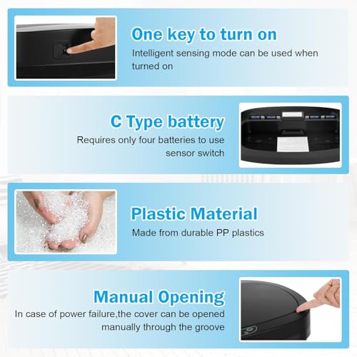 13 Gallon Motion Sensor Kitchen Trash Can, 50L Automatic Sensor Trash Can, Smart Waste Bin with Lid for Kitchen, Bathroom, Bedroom, Home Office, Quiet Open & Easy Clean (Black) - color: Black, style: 1 pack