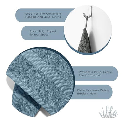 Villa Celestia 12-Piece 100% Cotton Towel Set, 4 Bath Towels, 4 Hand Towels, 4 Wash Cloth, Quick-Dry, Blue - color: Blue, size: Towel Set - Pack of 12