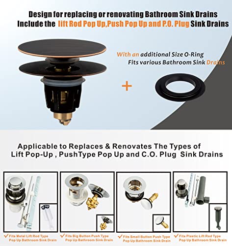 Universal Bathroom Sink Drain Stopper, Fits Most Pop-Up Drains for Vessel Sink Lavatory Vanity, Sink Drain Strainer with Detachable Hair Catcher, Tested by Plumber in US (Oil Rubbed Bronze) - color: Oil Rubbed Bronze