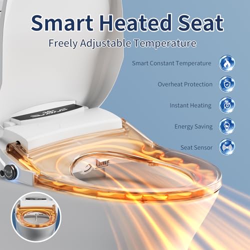 Electric Bidet Toilet Seat Elongated Warm Water Bidet With Dryer | Luxury Smart Bidet with LED Display Panel, Adjustable Pressure, Steel Nozzle, Soft-Close, Wireless Remote, for Villa & Family