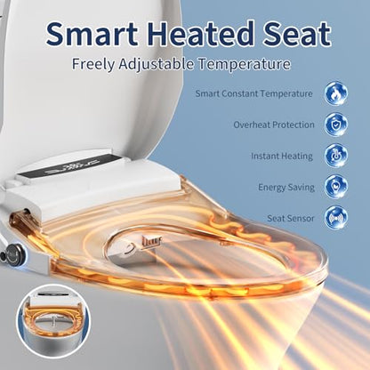Electric Bidet Toilet Seat Elongated Warm Water Bidet With Dryer | Luxury Smart Bidet with LED Display Panel, Adjustable Pressure, Steel Nozzle, Soft-Close, Wireless Remote, for Villa & Family