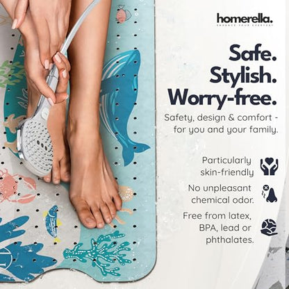 homerella Bathtub Mat Non-Slip Kids 39.3 x 15.7 Baby Bath Mat Anti-Mold | 100% BPA Free, Non Toxic, Mildew Resistant, Machine Washable, Extra Long Kids Bath Mat for Tub Non Slip, Toddler Bath Mat - color: Carribean Sea, size: 40" x 16" (Rectangular)