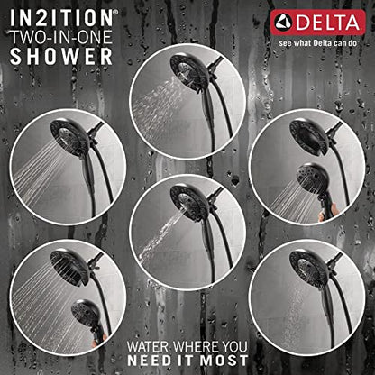 Delta Faucet 5-Spray In2ition Dual Shower Head with Handheld Spray, H2Okinetic Matte Black Shower Head with Hose, Showerheads, Handheld Shower Heads, Magnetic Docking, Matte Black 58480-BL-PK - color: Matte Black