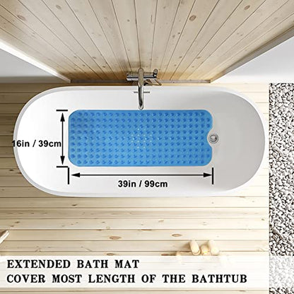 Bathtub and Shower Mats, Extra Long Non-Slip Bath Tub Mat 39 x 16 Inch, Machine Washable Bathmat with Suction Cups & Drain Holes for Bathroom Floor, Clear Royal Blue - color: Clear Royal Blue