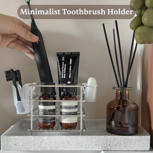 Stainless Steel Electric Toothbrush & Head & Toothpaste Holder for Bathroom | Tooth Brush and Kids Toothpaste Holder with 3 Slots, Miltipurpose Organizer for Shower, Vanity, Office Desk - Silver - size: Large