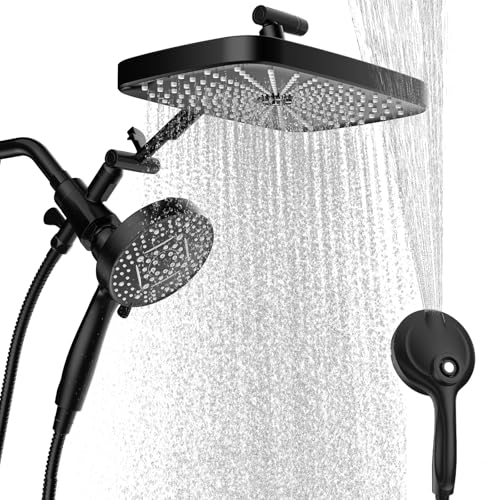 High Pressure Shower Head with Handheld, Upgrade Rain Shower Heads with Fixed Showerhead Combo, 10 Sprays Handheld Shower Head Built in Power Jets, 71" Long Hose, Matt Black - color: Black