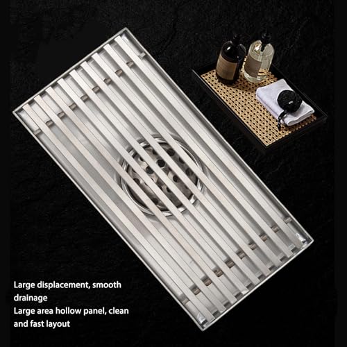 304 Stainless Steel Linear Shower Drain 8 Inch Long 20x10 cm Rectangular Floor Grate for 50 mm Pipe Middle Outlet (Middle Drain) - size: Middle Drain