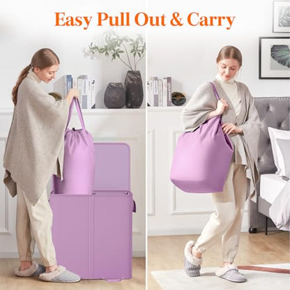 Lifewit Double Laundry Hamper with Lid and Removable Laundry Bags, Large Collapsible 2 Dividers Dirty Clothes Basket with Handles for Bedroom Laundry Room Closet Bathroom College, 136L Purple - color: Purple, size: 136L