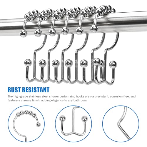 24er Pack Shower Curtain Hooks Rings, Rust Resistant Metal Double Glide Shower Hooks Rings for Bathroom Shower Rods Curtains, Stainless Steel Curtain Hooks (Chrome) - color: Chrome