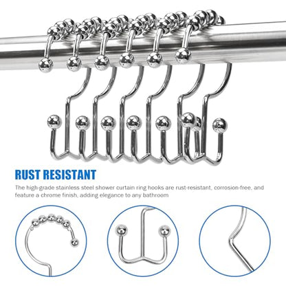 24er Pack Shower Curtain Hooks Rings, Rust Resistant Metal Double Glide Shower Hooks Rings for Bathroom Shower Rods Curtains, Stainless Steel Curtain Hooks (Chrome) - color: Chrome