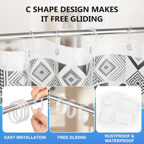 Resze 24 PCS Shower Curtain Hooks, Plastic Clear Shower Curtain Rings | Shower Hooks, BPA Free, Rust Proof Anti-Drop Shower Rings, Glide Smoothly Curtain Hooks for Bathroom Shower Rods Curtains - color: Clear, size: 24PC