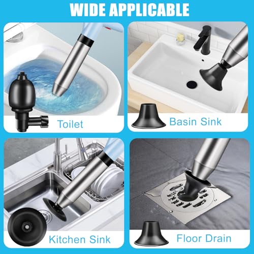 High Pressure Toilet Plunger Heavy Duty Air Drain Blaster with Real-Time Barometer Multi-Drain Clog Remover for Toilets, Sinks, Tubs & Pipes - Fast, Effective Unclogging Tool (Blue) - size: Toilet plunger-Blue
