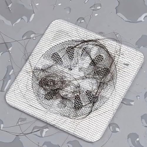 Disposable Shower Drain Hair Catcher Mesh Stickers, 10 Count | Bathroom Sink and Tub Drain Strainers, Stainless Steel Hair Catcher, Fits Dishwashing Sink, Fits Bathroom