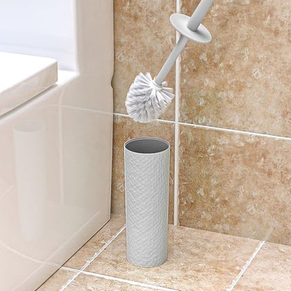 Topsky 2 Pack Compact Toilet Brush & Holder Set, Plastic Round Barrel Loo Brush with 2 Replacement Toilet Brush Head, Durable for Bathroom Toilet, Gray - color: Gray