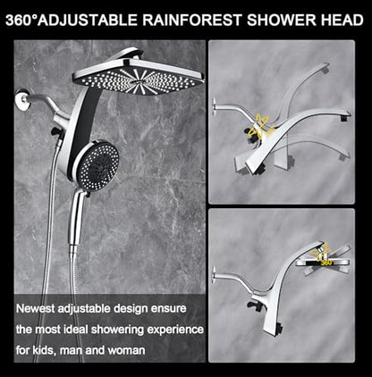 12" High Pressue Rain Shower Head with Handheld, 9 Sprays Hand Showerhead | Shower Heads with Handheld Spray Combo, Dual Head, Built-in Magnetic Docking, Power Jets, 59" Shower Hose, Chrome 1.75GPM - color: Chrome