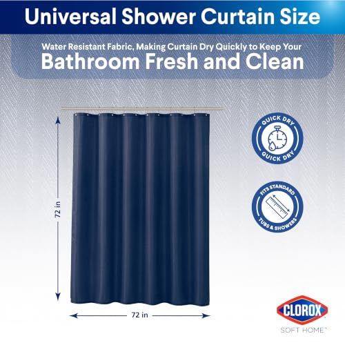 Clorox 2-in-1 Bathroom Shower Curtain Liner, Durable Fabric, Weighted Magnets for Bath Water Control, Washable Premium Quality, Modern - 72" x 72" Blue - color: Blue - Standard