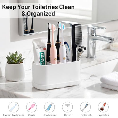 Luxspire Toothbrush Holders for Bathrooms, Silicone, 5 Slots, White | Toothbrush Organizer with Suction Cup Tray, Toothbrush Holder with Drainage for Bathroom Countertop - color: White