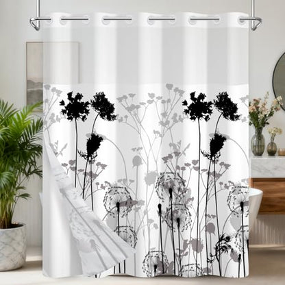 Black and White Shower Curtain with Detachable Shower Curtain Liner, Quick-Dry Fall Shower Curtains for Bathroom, No Hook Bath Tub Curtain with Vented Panel, 71x74 Inch - color: Misty Dandelion