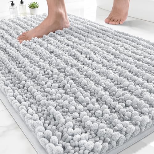 Yimobra Bathroom Rugs Non Slip Washable - Ultra Soft Absorbent Chenille Bath Mat, Quick Dry Shaggy Floor Carpet for Tub Shower, Light Gray Home Decor Accessories, 24x17 Inch - color: Light Gray, size: 24" X 17"