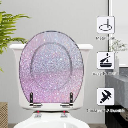 Round Toilet Seat Glitter Resin Toilet Seat Slow Quiet Close with Quick-Release Hinges Toilet Seat with Cover Easy to Clean Install - color: Multi5, size: 16.5"x14.5"
