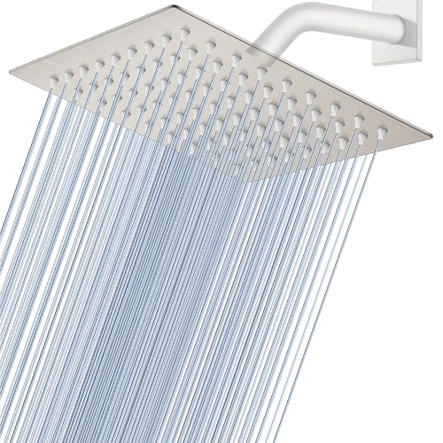 Midanya Square Rain Shower Head,High Pressure,Brushed Nickel 8 Inch | 360°Swivel,Ceiling or Wall Mount,Waterfall Full Body Coverage,Bathroom Remodel,Stainless Steel Large Rainfall Shower Head - color: Nickel, size: 8 Inch