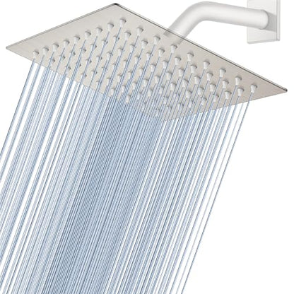 Midanya Square Rain Shower Head,High Pressure,Brushed Nickel 8 Inch | 360°Swivel,Ceiling or Wall Mount,Waterfall Full Body Coverage,Bathroom Remodel,Stainless Steel Large Rainfall Shower Head - color: Nickel, size: 8 Inch