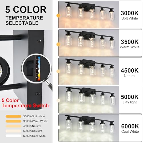 MELUCEE 6-Light Black LED Vanity Lights for Bathroom,3000K-6000K | Dimmable Bathroom Light Fixtures with Crystal Bubble Clear Glass Shade, LED Wall Light Fixture Built-In LED Chips - color: Black, size: LED-6 Lights