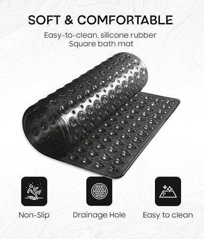 Square Shower Mat Non Slip, 21x21 Inch Square Bathtub Mat for Inside-Shower with Suction Cups Drain Holes, Anti-Slip Bathroom Floor Shower Stall Mats, Soft Bath for Tub, Machine Washable - Black - color: Black