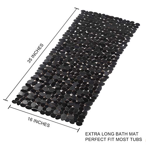 WELTRXE Non Slip Bathtub Mat 35 x 16 Inches Pebbles Shower Mats with Suction Cups, Drain Holes for Bathroom Showers, Tub, Machine Washable Bathroom Mats BPA, Latex Free Safe Tub Mats - Black - color: Pebbles-black, size: 35" x 16" (Rectangular)