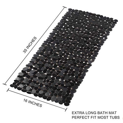 WELTRXE Non Slip Bathtub Mat 35 x 16 Inches Pebbles Shower Mats with Suction Cups, Drain Holes for Bathroom Showers, Tub, Machine Washable Bathroom Mats BPA, Latex Free Safe Tub Mats - Black - color: Pebbles-black, size: 35" x 16" (Rectangular)