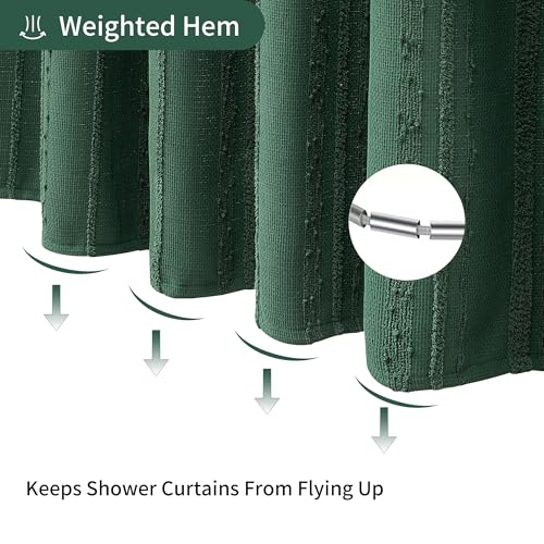 Dark Green Shower Curtain Boho, Cotton Blend Waffle Shower Curtain Textured, Fabric Shower Curtains for Bathroom, Hotel, 72 x 72 - color: Dark Green, size: 72"W x 72"L (Pack of 1)