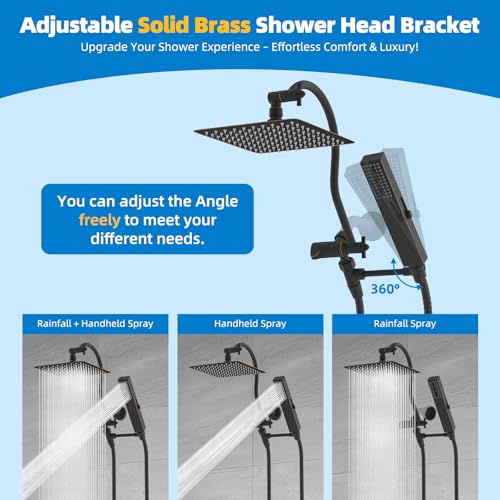 Hibbent All Metal cUPC Certified Shower Head, 10'' High Pressure Rainfall Showerhead Combo, Handheld Shower Wand, 12'' Adjustable Extension Arm, 4-Spray, 71'' Hose, Shower Holder, Oil Rubbed Bronze - color: Oil Rubbed Bronze, style: Square 10''
