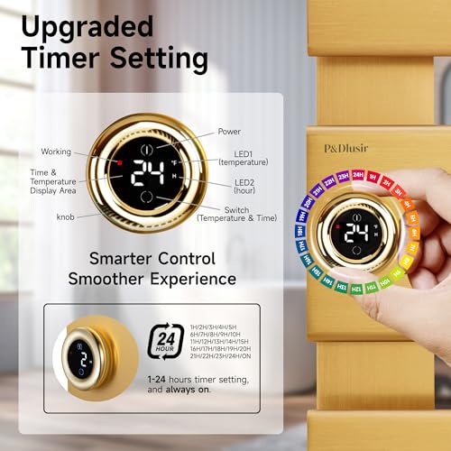 P&Dlusir X Series Heated Towel Rack, 4 Panel, Gold | Thermo Control and Timer (1-24h, On), Fast Heating and Drying, smart plug Compatible, Memory Function - color: Gold, size: 4 Panel