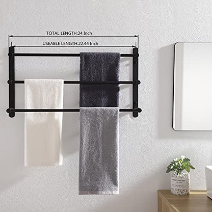 KOKOSIRI Bath Towel Bars Matte Black Bathroom 3-Tiers Ladder Towel Rails Wall Mounted Towels Shelves Rack Stainless Steel, B5002BK-L24 - color: Black, size: 24-Inch