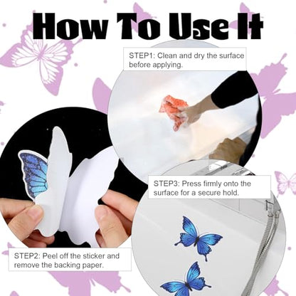 20 PCS Butterfly Non Slip Bathtub Stickers, Adhesive Anti Slip | Decal Treads for Shower & Bath Tub with Scraper for Safety Bathroom Tubs, Shower Floor, Stairs(Blue)
