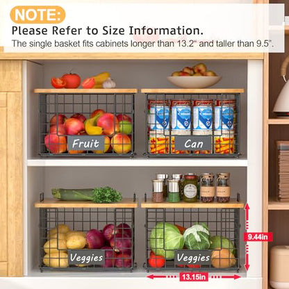 2-Pack Stackable Wire Baskets with 2 Pads & Bamboo Top, Pantry Organizer | Potato and Onion Storage Bin with Labels, Organize Produce/Fruit/Vegetable on Kitchen Counter, Cabinet or Under Sink, XL - size: XL-17.28x13.15x8.43
