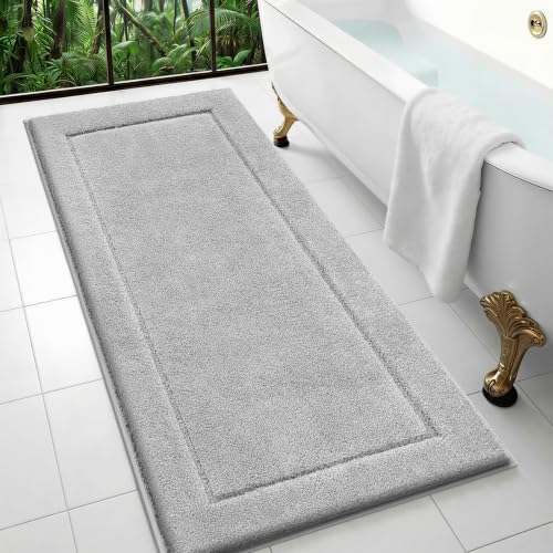 Bathroom Rug 24" x 60, Bath Mat, Runner Rug for Kitchen, Hallway | Non Slip, Absorbent and Quick Drying, Absorbent, Washable Rug for Bathtub, sink, Shower, Bedroom, Laundry, Floor - color: Light Grey, size: 24" x 60"